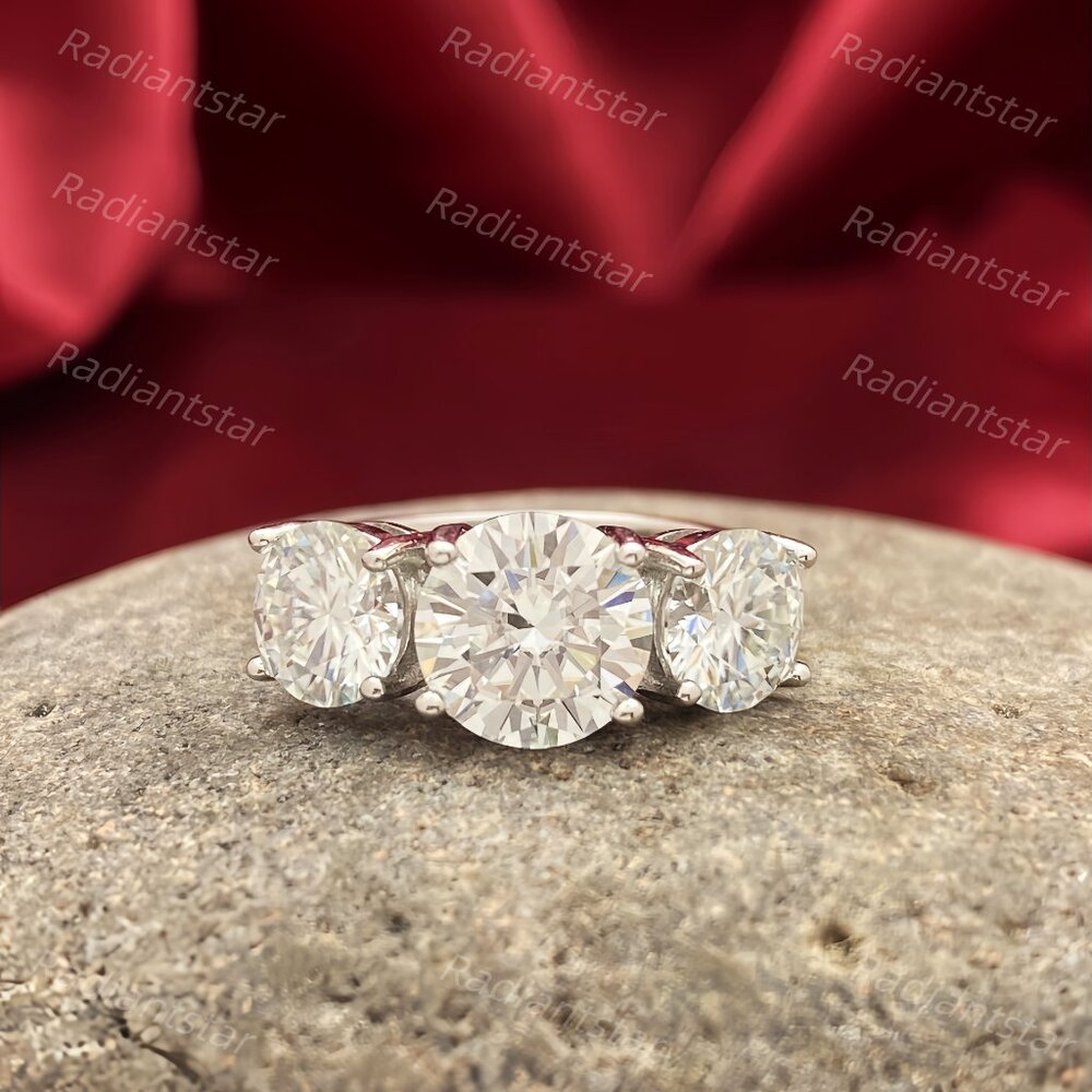 NEW Certified 4ct. t.w. Moissanite Past Present Future 3 Stone Ring - Picture 7 of 7
